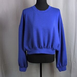 As Revival Blue Crop Top Dolman Sleeve/Drop Shoulder Baggy Large